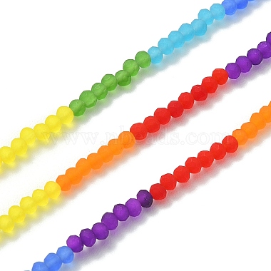 Rainbow Color 7 Colors Transparent Frosted Glass Beads Strands(FGLA-YW0001-01)-2