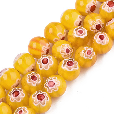 Gold Round Millefiori Lampwork Beads