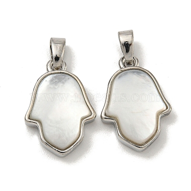 Platinum Hamsa Hand White Shell Pendants