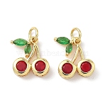 Brass Micro Pave Cubic Zirconia Charms, Cherry, with Jump Ring, Real 18K Gold Plated, 14x12x3.8mm, Hole: 3.3mm(KK-Z134-07G)