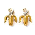 304 Stainless Steel Enamel Rhinestone Pendants, Banana Charms, Ion Plating(IP), Golden, 15x10x4mm, Hole: 1.2mm(SA-L002-09G)