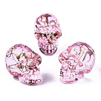Electroplate K9 Glass Display Decorations, Drawbench, Skull, for Halloween, Pink, 22x18x26mm(GLAA-R220-01-B02)