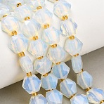 Opalite Beads Strands, Hexagon, Faceted, with Seed Beads, 10x11x6~7mm, Hole: 1.4mm, about 15~16pcs/strand, 7.28''(18.5cm)~7.48''(19cm)(GG-CBA4A3B-B22)