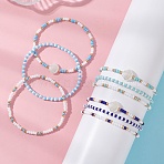 9Pcs 9 Styles Glass Seed Beads Stretch Bracelets for Women, Shell Shape & Round, Mixed Color, Inner Diameter: 2.17 inch(5.5cm), 1pc/style(BJEW-MZ00345)