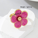 Flower Alloy Enamel Finger Rings for Women, Golden, Camellia, 18mm(FS-WG5F22E-01)