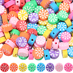 200pcs 8 colors Handmade Polymer Clay Beads, Flat Round with Heart, Mixed Color, 9~10x5mm, Hole: 1.6mm(CLAY-SP0001-05)