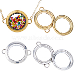 4Pcs 2 Colors Stainless Steel Floating Locket Links Connector Charms, Flat Round, with Glass, Golden & Stainless Steel Color, 37.5x29.5x6.5mm, Hole: 3x4mm, 2pcs/color(STAS-HS0001-40A)