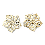 Two Tone Textured 304 Stainless Steel Pendants, Flower Charm, PVD Vacuum Plating, Long-Lasting Plated, Real Gold Plated & Stainless Steel Color, 30x30x2.5mm, Hole: 1.8mm(STAS-T076-03GP)