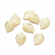 Brass Pendants, Long-Lasting Plated, Textured, Leaf, Real 18K Gold Plated, 22.5x15x1mm, Hole: 1.2mm(KK-G389-16G)