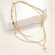 Alloy Pendant Layered Chain Necklaces for Women, Golden, Cross, 17.72 inch(45cm)(WGC39CD-22)