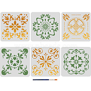 US 1 Set Bohemian Tile PET Hollow Out Drawing Painting Stencils, for DIY Scrapbook, Photo Album, with 1Pc Art Paint Brushes, Square, 300x300mm, 6pcs/set(DIY-MA0001-74)