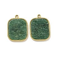 PVD Vacuum Plating 304 Stainless Steel Pendants, Natural African Jade Rectangle Charms, Real 18K Gold Plated, 18x13.5x1.5~2mm, Hole: 1.6mm(STAS-L278-123G-01)