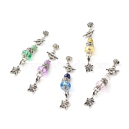 Natural Mixed Gemstone Pendants, with Handmade Glass European Beads, 304 Stainless Steel Beads Caps, Open Jump Rings, Toggles Clasps, Eye Pins, Tibetan Style Alloy Tube Bails & Beads, Butterfly, 87x3.5mm(PALLOY-JF01007)
