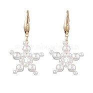 Star Shell Pearl Dangle Earrings, 316 Surgical Stainless Steel Jewely for Women, Golden, 49x27mm(EJEW-TA00493)