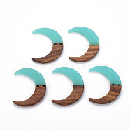 2-Hole Resin & Walnut Wood Buttons, Moon, Turquoise, 38x31x2~3mm, Hole: 2mm(RESI-S389-080-B01)