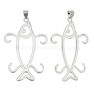 2Pcs Rhodium Plated 925 Sterling Silver 4 Claw Prongs Pendant Blank Fish Shape Cabochon Settings, Easy Mount Claw Settings, for Irregular Raw Gemstone, Platinum, 43x30x1mm, Hole: 4x3.5mm(FIND-GO0001-72)