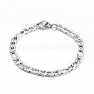 304 Stainless Steel Bracelets, Figaro Chains, with Lobster Clasp, Stainless Steel Color, 7-7/8 inch(20cm), 6mm(BJEW-G544-01P)