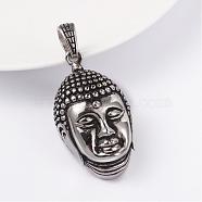 316 Surgical Stainless Steel Pendants, Buddha Head, Antique Silver, 39x24x13mm, Hole: 5mm(STAS-L186-082AS)