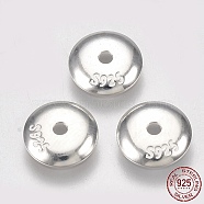 925 Sterling Silver Bead Caps, Apetalous, with 925 Stamp, Flat Round, Silver, 7x1mm, Hole: 1mm, about 6mm inner diameter(STER-S002-31-7mm)