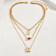 Iron Cable Chains 3 Layer Necklaces, I Love You Necklace for Valentine's Day, Real 18K Gold Plated, 14.17 inch(36cm)(AX4550)