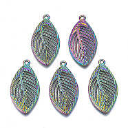Rainbow Color Alloy Pendants, Cadmium Free & Nickel Free & Lead Free, Leaf, 33.5x16.5x1.5mm, Hole: 1.6mm(PALLOY-N156-187-NR)