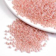 (Repacking Service Available) 12/0 Glass Seed Beads, Transparent Inside Colours Luster, Round Hole, Round, Dark Salmon, 12/0, 2~2.5x1.5~2mm, Hole: 0.8mm, about 800pcs/bag(SEED-C026-2mm-2205)