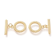 Brass Toggle Clasps, Long-Lasting Plated, Ring & Bar, Real 18K Gold Plated, Ring: 19x15x2mm, Hole: 2mm, Bar: 20x6x2mm, Hole: 2mm(KK-F820-12G)