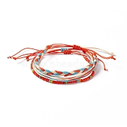 3Pcs 3 Style Plastic Braided Bead Bracelets Set, Waxed Polyester Cord Adjustable Bracelets for Women, Red, Inner Diameter: 2~4-1/4 inch(5.1~10.7cm), 1Pc/style(BJEW-B065-08A)