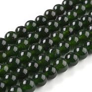 Natural White Jade Beads, Round, Dyed, Dark Green, 8mm, Hole: 1mm, about 49pcs/strand, 15.16''(38.5cm)(G-G766-B-09)