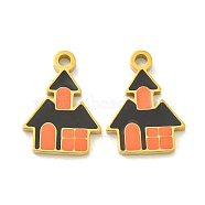 Halloween Theme Ion Plating(IP) 304 Stainless Steel Enamel Pendants, Golden, Haunted House, 14x10.5x1.5mm, Hole: 1.5mm(STAS-M011-01E)