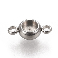 304 Stainless Steel Links Connectors Settings, Plain Edge Bezel Cups, Flat Round, Stainless Steel Color, Tray: 4mm, 12x6.5x3mm, Hole: 1.8mm(STAS-K202-02B-P)