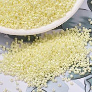 MIYUKI Delica Beads, Cylinder, Japanese Seed Beads, 11/0, (DB1501) Opaque Pale Yellow AB, 1.3x1.6mm, Hole: 0.8mm, about 2000pcs/bottle, 10g/bottle(SEED-JP0008-DB1501)
