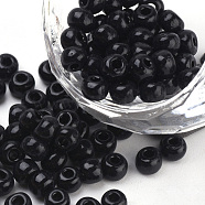Baking Paint Glass Seed Beads, Round, Black, 4~4.5x3mm, Hole: 1~1.2mm, about 4500pcs/bag, about 450g/bag(SEED-Q025-4mm-M07)