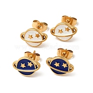 Enamel Planet with Star Stud Earrings with 316 Surgical Stainless Steel Pins, Gold Plated 304 Stainless Steel Jewelry for Women, Mixed Color, 8.5x11.5mm, Pin: 0.8mm(EJEW-A081-06G)