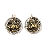 Brass Pendants, with Jump Ring, Antique Bronze & Silver, Lion, 15x2.5mm, Hole: 4mm(KK-K357-06C-AS)