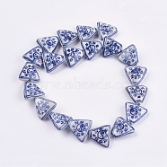 Handmade Blue and White Porcelain Beads, Triangle with Tai Ji Pattern, Medium Blue, 17~18x17~18x6~7mm, Hole: 2mm(PORC-G002-05)