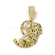 Rack Plating Brass Micro Pave Cubic Zirconia Pendants, Long-Lasting Plated, Cadmium Free & Lead Free, Leopard, Real 18K Gold Plated, 33x22x4mm, Hole: 8x4mm(KK-A210-03B-G)