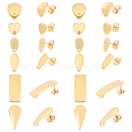 24Pcs 6 Style 304 Stainless Steel Stud Earring Findings, with Ear Nuts/Earring Backs, Rectangle & Teardrop & Heart & Oval & Flat Round, Golden, 8~26x6~10x0.7mm, Hole: 1.2mm, Pin: 0.7~0.8mm, 4pcs/style(STAS-DC0005-67)
