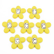 Rubberized Style Acrylic Rhinestone Cabochons, Faceted, Flower, Yellow, 33.5x34.5x6.5mm(MACR-T042-03F)