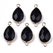 Synthetic Blue Goldstone Links Connectors, with Light Gold Tone Brass Findings, Faceted, Teardrop, 27x14x6mm, Hole: 2mm(G-T131-49A)