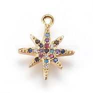 Brass Cubic Zirconia Charms, with Enamel, Twinkle Star, Colorful, Golden, 14x12x2mm, Hole: 0.8mm(KK-O119-07G)
