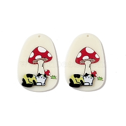 Opaque Acrylic Pendants, Oval with Mushroom and Cat Pattern Charms, PapayaWhip, 42.5x29x4mm, Hole: 1.6mm(SACR-G023-B04)