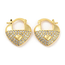 Heart Shape Brass Micro Pave Clear Cubic Zirconia Thick Hoop Earrings, Long-Lasting Plated, Cadmium Free & Lead Free, Real 18K Gold Plated, 22x19x5mm(EJEW-Q785-02G)