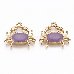 Eco-Friendly Zinc Alloy Pendants, with Enamel, Cadmium Free & Nickel Free & Lead Free, Crab Shape, Light Gold, Medium Purple, 18x20x3mm, Hole: 1.6mm(FIND-N048-43B-NR)