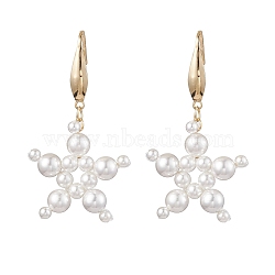 Star Shell Pearl Dangle Earrings, 316 Surgical Stainless Steel Jewely for Women, Golden, 49x27mm(EJEW-TA00493)