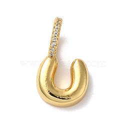 Brass Micro Pave Cubic Zirconia Pendants, Lead Free & Cadmium Free, Long-Lasting Plated Letter U, 19x11x9mm, Hole: 5mm(KK-K345-13U-G)