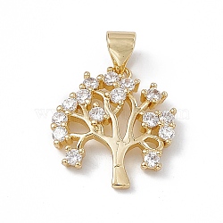 Rack Plating Brass Micro Pave Cubic Zirconia Pendants, Cadmium Free & Lead Free, Long-Lasting Plated, Tree Charm, Real 18K Gold Plated, 17x16x3mm, Hole: 3.5x5mm(KK-G451-09G)