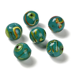 Handmade Opaque Lampwork Beads, Round, Teal, 11.5~12.5mm, Hole: 2~2.5mm(LAMP-C016-04B-03)