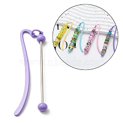 Iron & Alloy Bookmarks with Beadable Bar Pendant, Candy Color Hook Bookmark, Medium Purple, 86x17x2mm(AJEW-G055-02C)