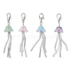 Jellyfish Lampwork & Glass Pendant Decorations, with Lobster Claw Clasps, Mixed Color, 55mm(HJEW-JM04590)